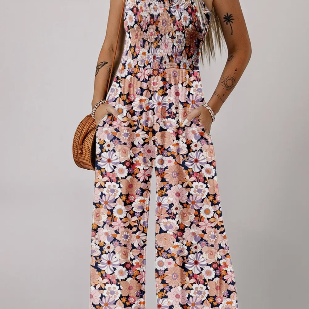 Floral Jumpsuit with Pink and Purple Accents
